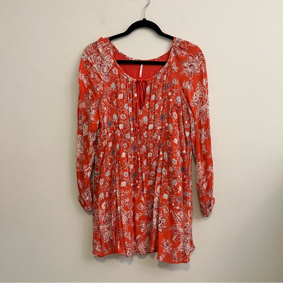Free People Lucky Loosey Shapeless Dress Blood Orange Combo - Picture 3 of 7